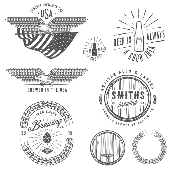 Emblemas, etiquetas y elementos de diseño de cervecería artesanal vintage — Vector de stock