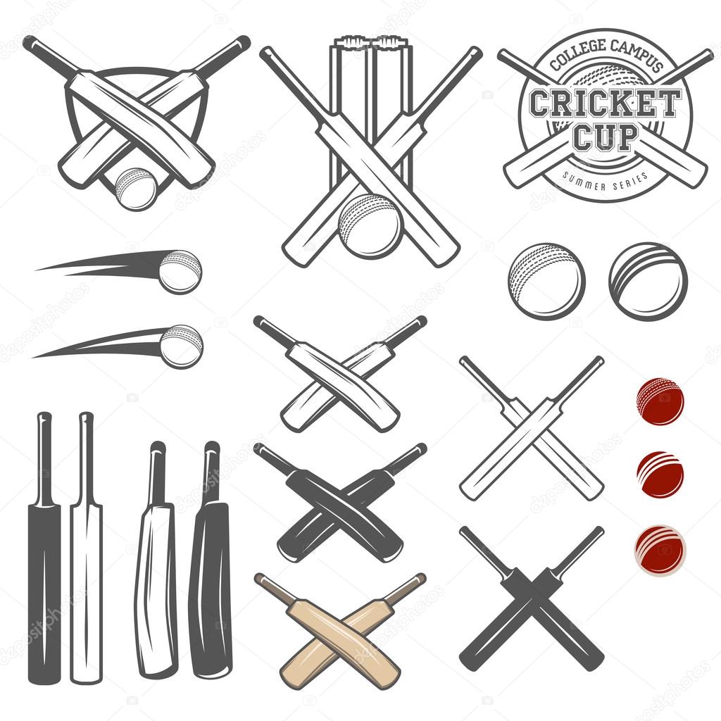 Set of cricket team logo, emblem design elements