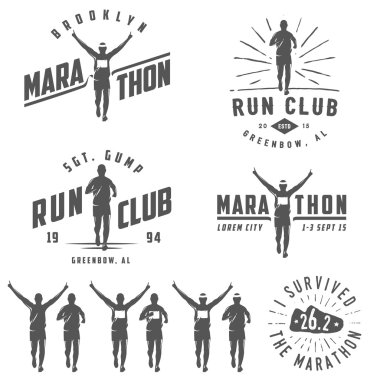 Set of vintage run club labels, emblems and design elements