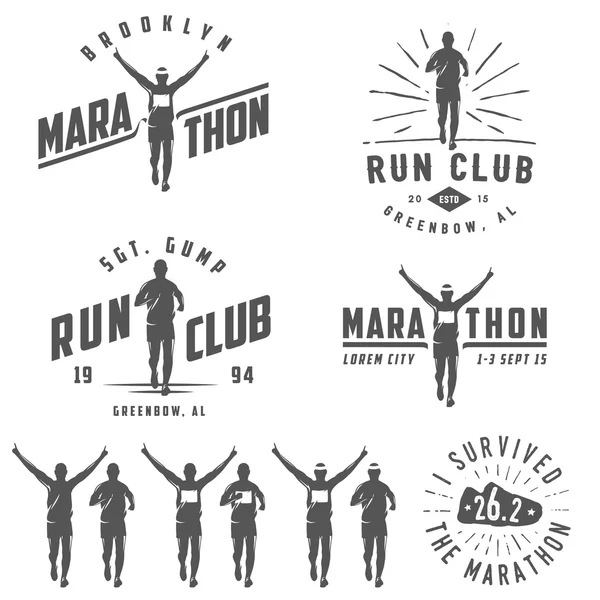 Set of vintage run club labels, emblems and design elements — Stock Vector