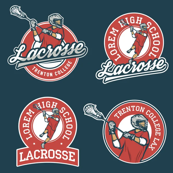 Conjunto de emblemas del equipo de lacrosse — Vector de stock