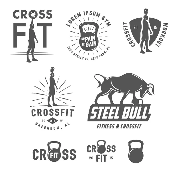 Set of vintage fitness emblems and design elements — Stock Vector
