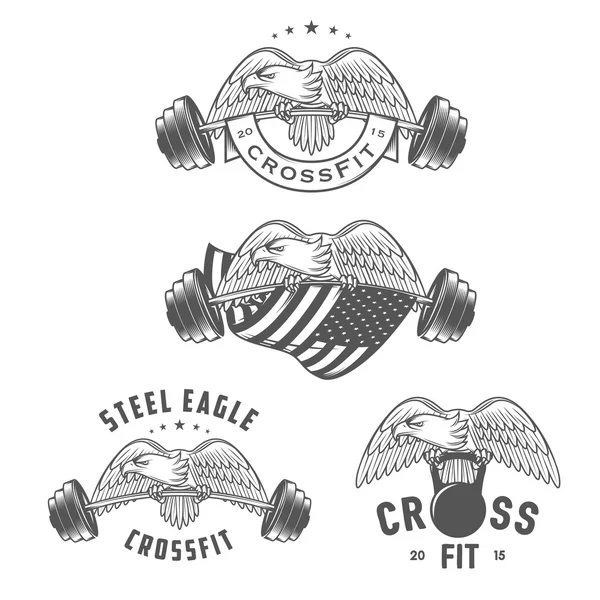 Conjunto de emblemas crossfit vintage e elementos de design —  Vetores de Stock