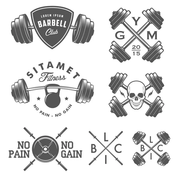 Set of vintage gym emblems, labels and design elements — Stock Vector