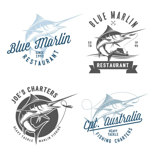 Conjunto de emblemas de pesca de marlin, insignias y elementos de diseño — Vector de stock