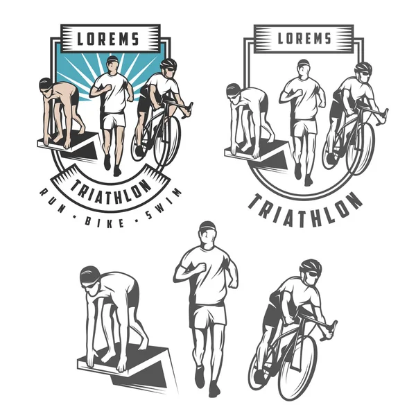 Emblemas e elementos de design do Triathlon — Vetor de Stock