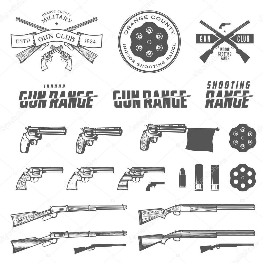 Set of retro weapons labels, emblems and design elements