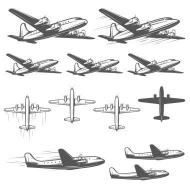 Vintage airplanes from different angles clipart