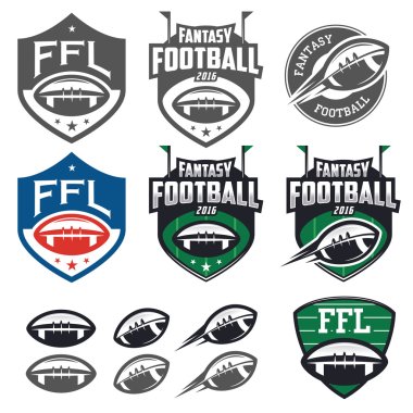 American football fantasy league labels, emblems and design elements