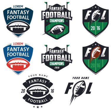 Amerikan futbolu fantezi Ligi etiketleri, amblem ve tasarım öğeleri