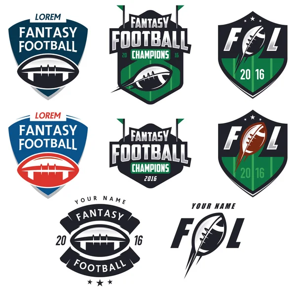 Sellos, emblemas y elementos de diseño de la liga de fantasía de fútbol americano — Vector de stock
