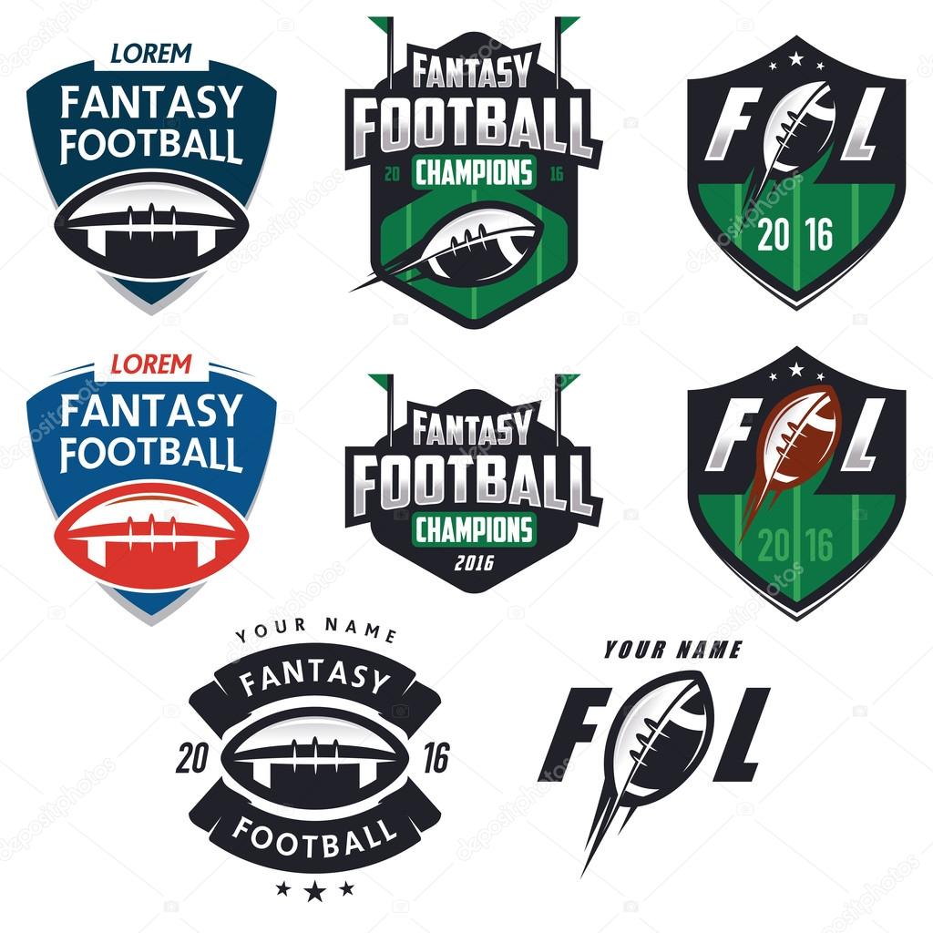 American football fantasy league labels, emblems and design elements