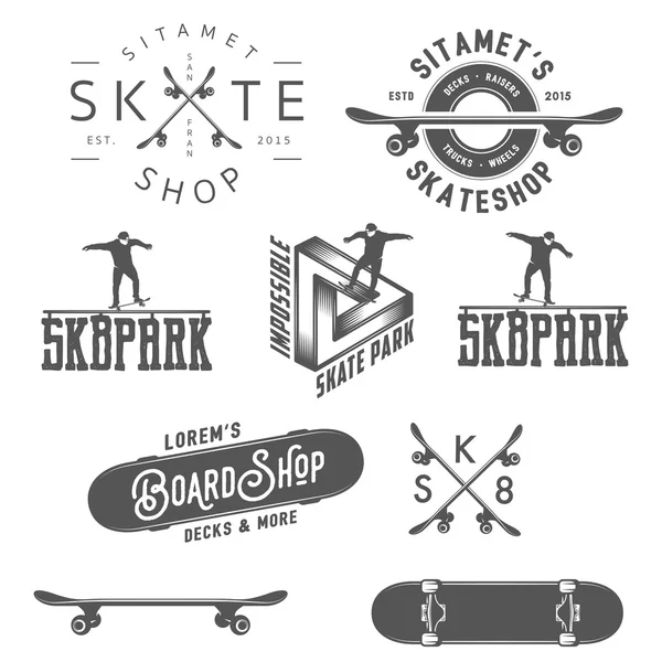 Set skateboarden etiketten, insignes en ontwerpelementen — Stockvector