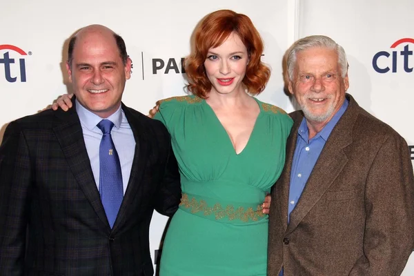 Matthew Weiner, Christina Hendricks and Robert Morse — Stock Photo, Image