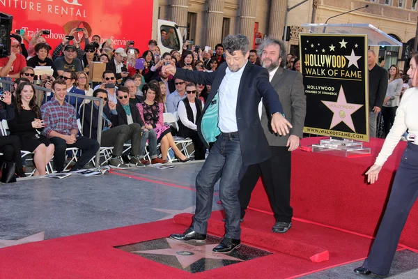 Orlando Bloom, Elijah Wood, Evangeline Lilly, Peter Jackson, Andy Serkis — Stock Photo, Image