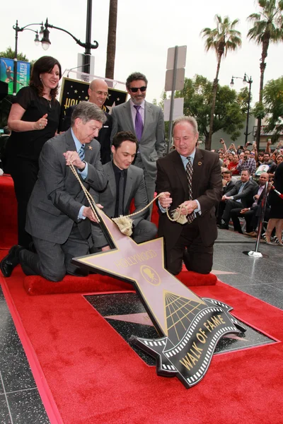 Jeffrey Katzenberg, Jim Parsons, Chuck Lorre — Fotografia de Stock