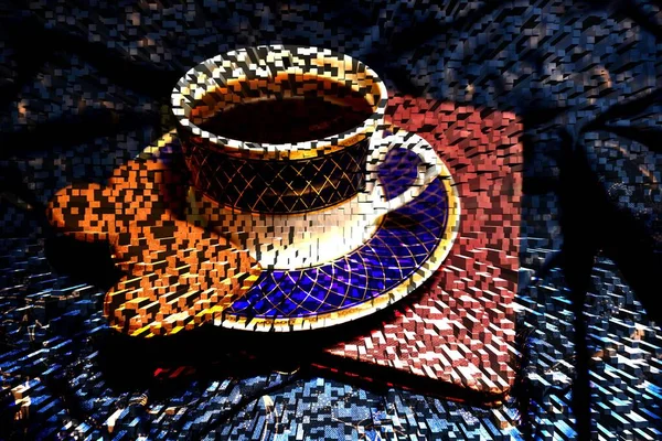 Μια Κούπα Καφέ Και Δύο Καρδιές Από Μελόψωμο Στο Μπλε — Φωτογραφία Αρχείου