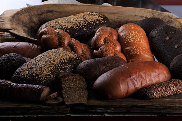 Still Life Different Types Bread Black Rye White Bread Bread — Stock Photo, Image