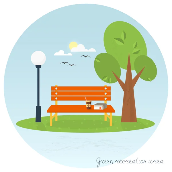Un endroit pour se détendre. Icône plate. Lanterne banc d'arbre dans le parc . — Image vectorielle