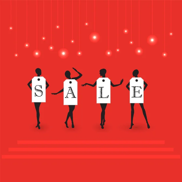 Four dummy wearing labels with  Sale on red background . Vector — Stock Vector