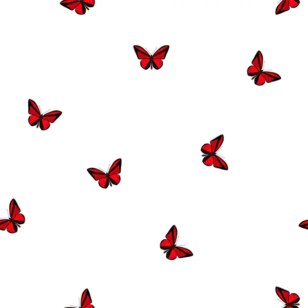 Patrón sin costura vectorial con hermosas mariposas rojas — Vector de stock