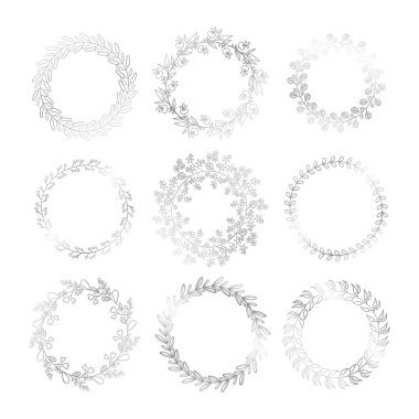 Kış gümüşü dekoratif çerçeveler. Vektör