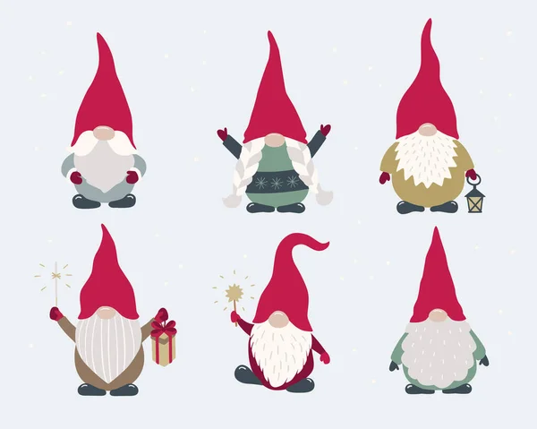 Gnomos Scandi Isolaram Personagens Desenhos Animados Vetoriais — Vetor de Stock