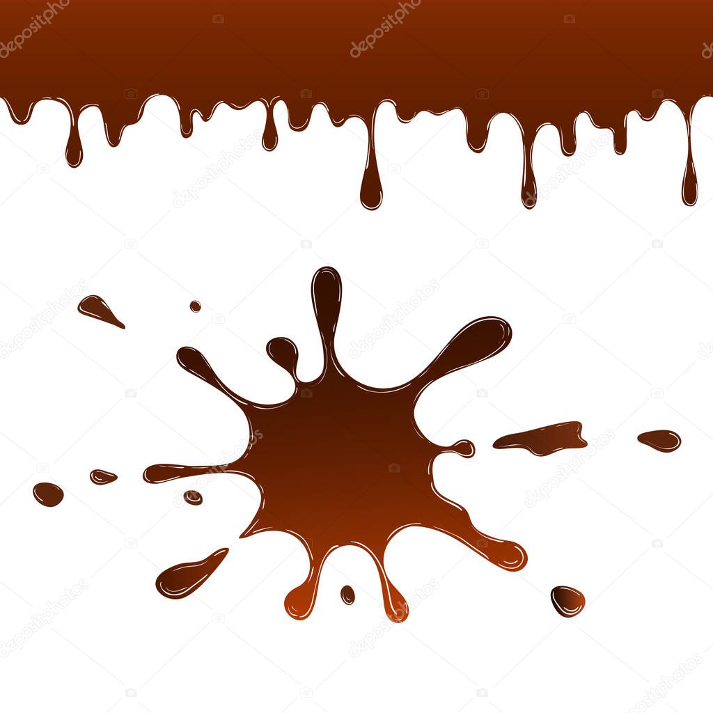 Chocolate cartoon drops and blots. Vector illustration