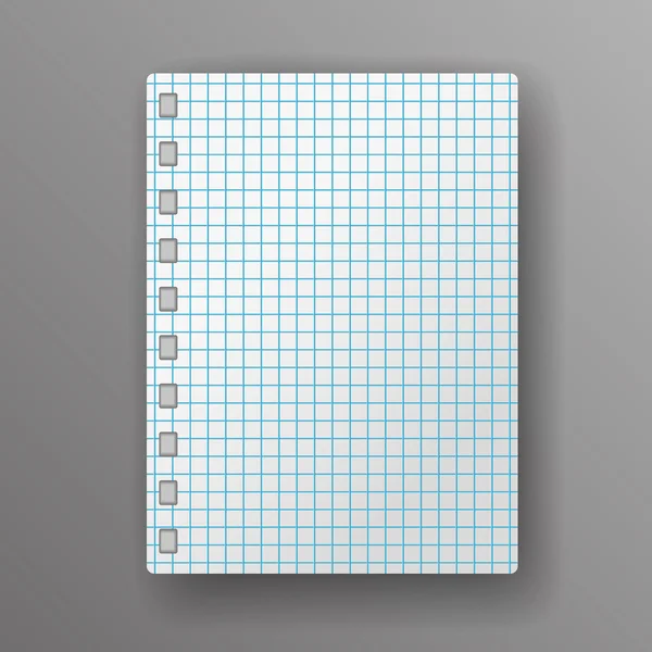 Page of his notepad in a cell on a gray background with shadow. — Stock Vector