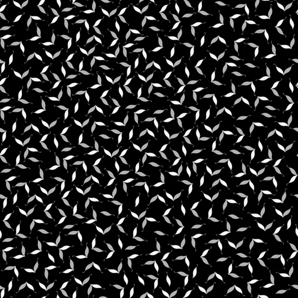 Seamless monochrome background of leaves arranged randomly on black — Stock Vector