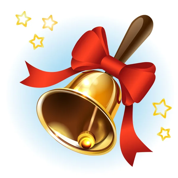 Cloche en or de Noël avec un ruban rouge — Image vectorielle
