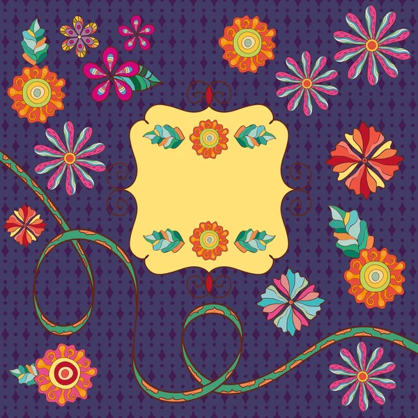 Fond floral rétro avec cadre — Image vectorielle