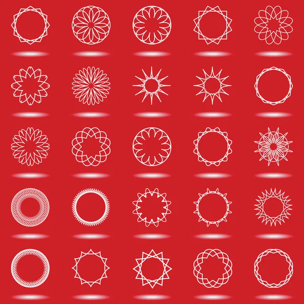 Satz einfacher spirografischer Figuren auf rotem Hintergrund. — Stockvektor