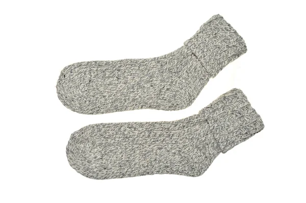 Par de calcetines de invierno grises cálidos, aislados en blanco — Foto de Stock