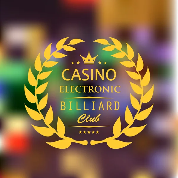 Inscripción casino electrónico, club de billar en una corona de laurel sobre fondo borroso  . — Vector de stock