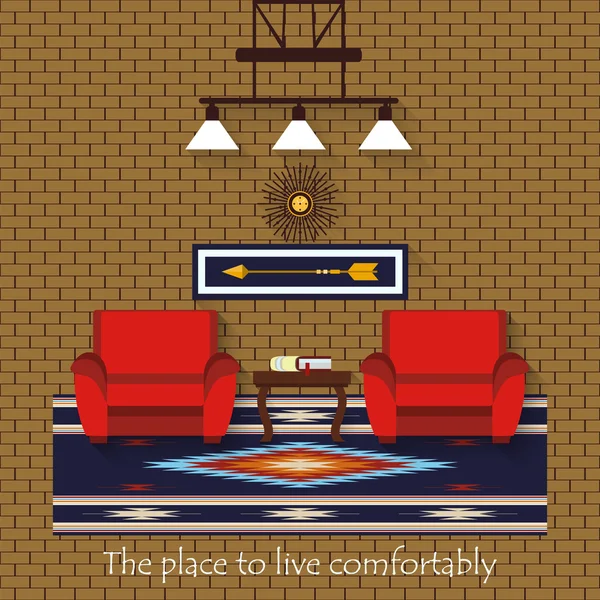Interior de uma sala de estar. Ilustração de design plano . —  Vetores de Stock