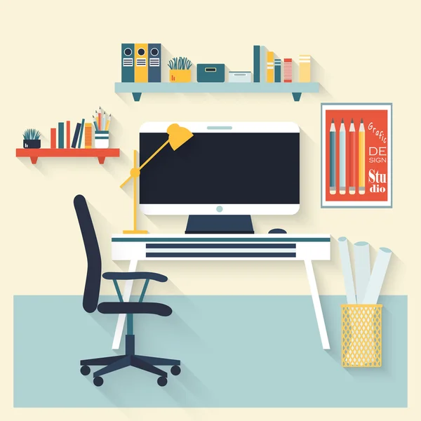 Diseño del vector plano del lugar de trabajo . — Vector de stock