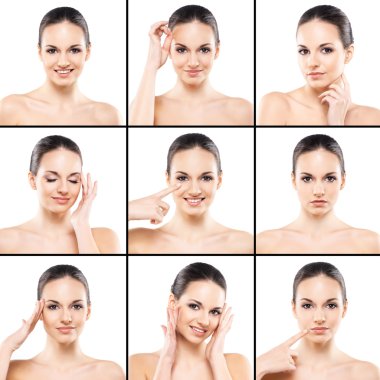 Kolaj üzerinde beyaz izole hafif makyaj genç çıplak kadınların