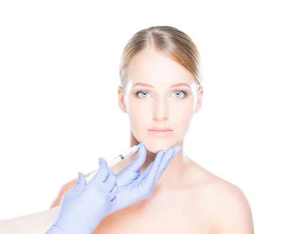 Doktor injekčního botox do ženský obličej Royalty Free Stock Obrázky