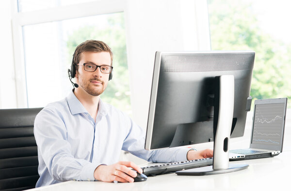 Young businessman working in a modern office