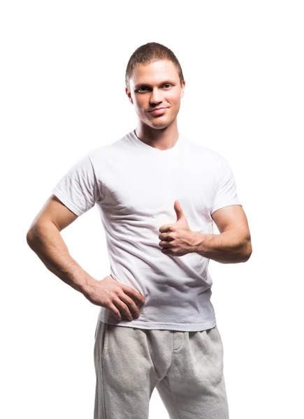 Homme de bodybuilder fort, en forme et sportif isolé sur blanc — Photo