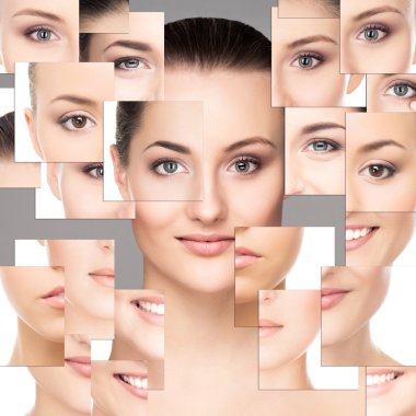 Genç çıplak kadın portresi kolaj