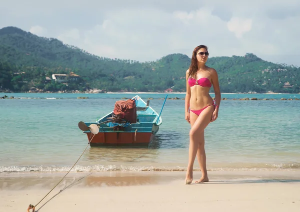 Woman in  pink swimsuit Royalty Free Stock Photos