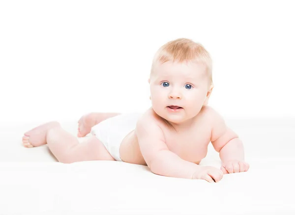 一个可爱的微笑的婴儿婴儿的肖像 — 图库照片