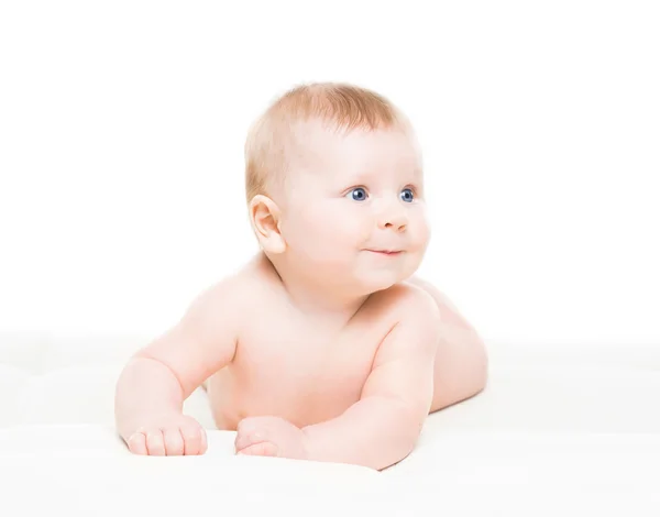 一个可爱的微笑的婴儿婴儿的肖像 — 图库照片