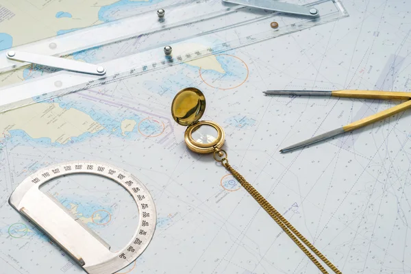 Skippers equipment and map — Stock Photo, Image