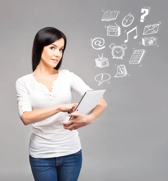 Beautiful woman holding tablet — Stock Photo, Image