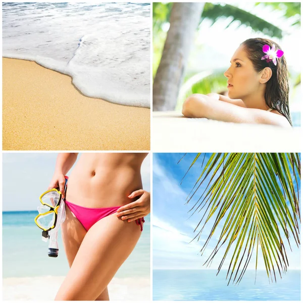 Vacation and holidays collage. Rest on a beach, traveling and spa collection. — Stock Photo, Image