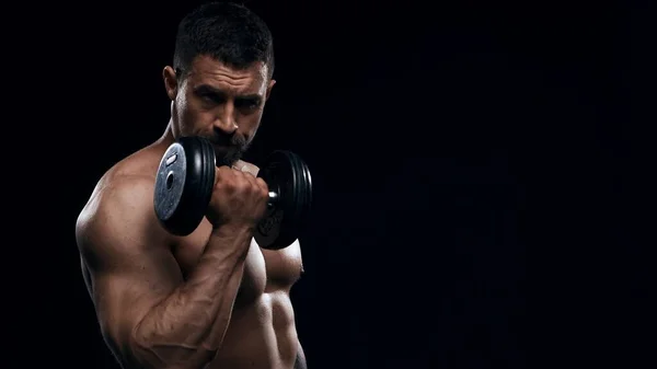 Fit Sporty Bodybuilder Black Background Caucasian Sportsman Studio Sport Fitness — Stock Photo, Image