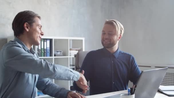 Deux Hommes Affaires Travaillent Ensemble Dans Bureau Moderne Des Hommes — Video